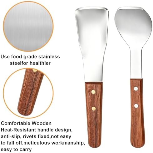 Yesland Ice Cream Scoop Set 2 Pack, Stainless Steel Ice Cream Spade with Wooden Handle, Heavy Duty Flat Paddle for Hard Frozen Dessert, Butter Cutter Cake Scraper for Kitchen Home Commercial Use
