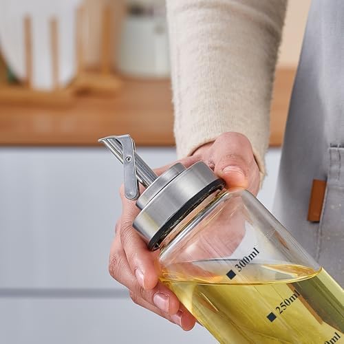 10 oz Glass Olive Oil Dispenser Bottle, Stainless Steel Cruet Pourer Spout