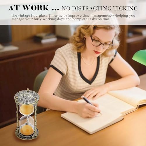 SuLiao Hourglass Sand Timer 60 Minute, 60 Min Mandala Rose Engraving Brass Gold Sand Clock,Antique Reloj De Arena 1 Hora, One Hour Glass Sandglass for Gift Home Office Desk Decor