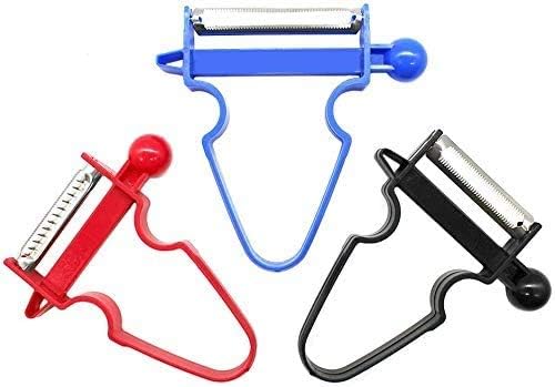 Kitchen Food Peeler Set, Stainless Steel Blades with Non-Slip Handles, 3-Piece Set (Black 50mm, Blue 68mm, Red Julienne)