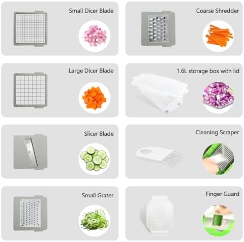 Veggie Chopper with Container, 7 in 1 Manual Food Chopper Cutter, Green