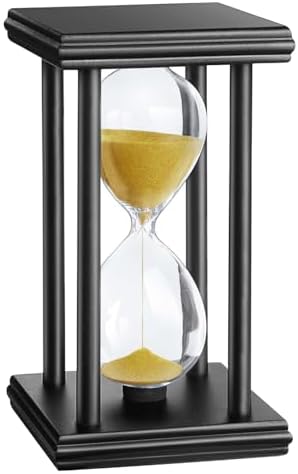 30 Minute Sand Timer, Wooden Stand Hourglass Clock, Sand Watch 30 Min, Antiguo Reloj De Arena, Large Unique Hour Glass Sandglass for Home Desk Office (Gold)