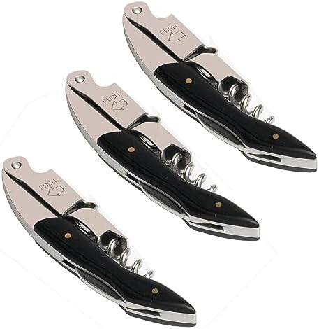 Professional Waiter Corkscrew Wine Key for Bartenders Set of 3,With Long Rosewood Handle Stainless Steel Handle Wine Opener for Bar Restaurant Waiters, Sommelier, Bartend (Black Wood 3 Packs)