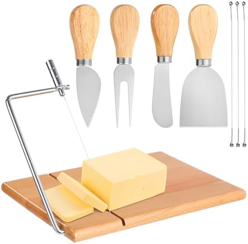 Cheese Slicer with Board, Wood Cheese Cutter Set with Adjustable Tension