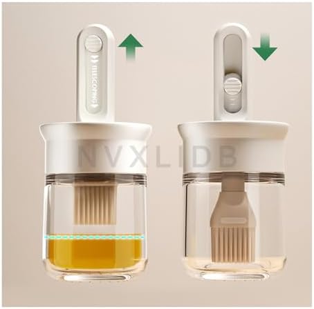 Sauce and Oil Bottle with Adjustable Oil Brush, Glass Sauce Dispenser for Kitchen Cooking or Grilling, 5 oz (150 ml) (White 1pc)