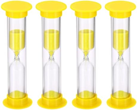 PATIKIL 2 Minute Sand Timer, 4Pcs Small Sandy Clock with Plastic Cover, Count Down Sand Glass for Games, Kitchen, Party Favors DIY Decoration, Yellow