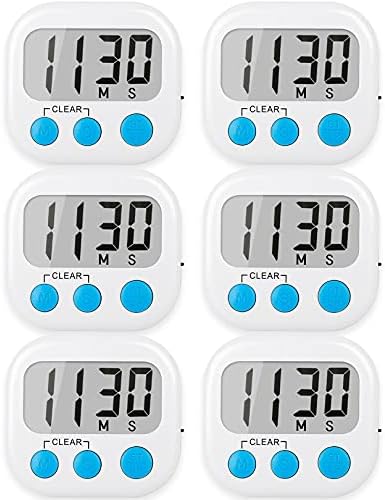 AOUCE Digital Kitchen Timers for Cooking, Timer for Kids 6 Pack White