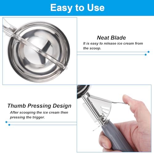 PATIKIL 4 Ounce Ice Cream Scoop with Trigger, Stainless Steel Portion Cookie Scoop with Thumb Trigger for Cookie Dough Cupcake Batter Baking, Grey 120ML