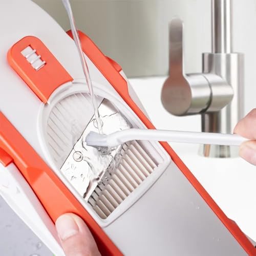 Safe Mandoline Slicer 5 in 1 Vegetable Chopper Food Potato Cutter, Strips Julienne Dicer Adjustable Thickness 0.1-8 mm Kitchen Chopping Artifact Fast Meal Prep Orange