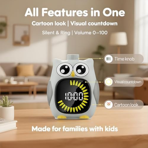 Grey Big-Eyed Owl Visual Timer for Kids,Classroom Timer
