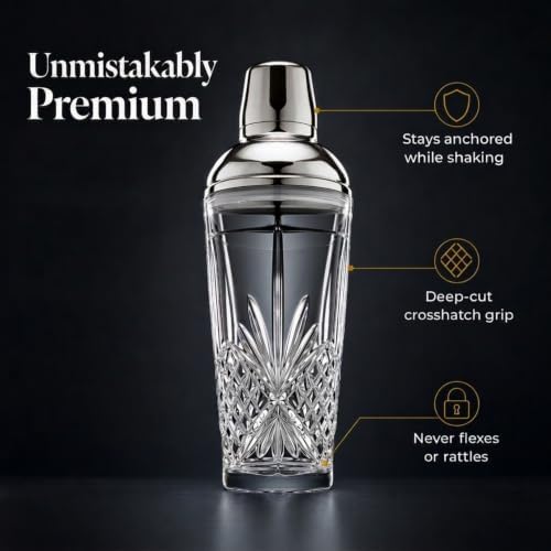 Godinger Dublin Crystal Cocktail Shaker with Lid - Glass Martini Shaker, Drink Shaker for Home Bar, Bartender Gift, 17oz