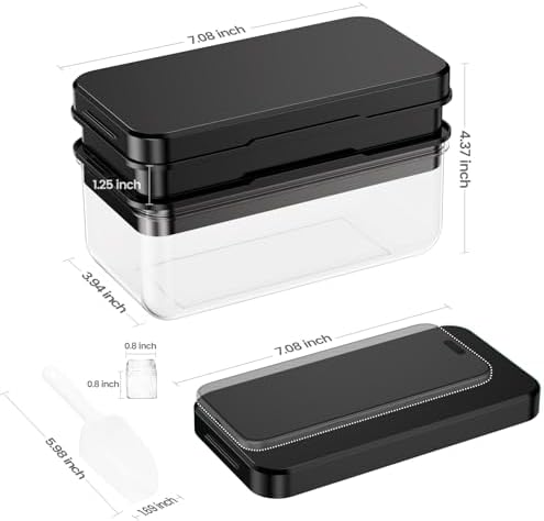 PHINOX Ice Cube Tray with Lid and Bin, Easy Release 56 Cubes for Freezer