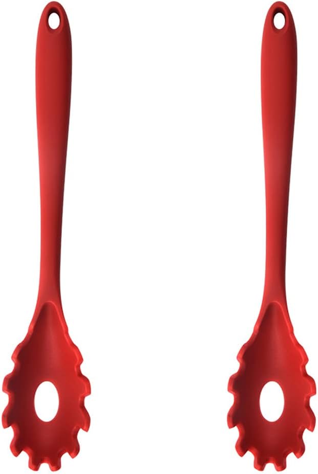 Magik 1-2 Pack Silicone Pasta Fork Heat Resistant Noodle Spaghetti Server Spoon (Red, 2 Pack)