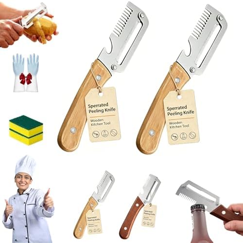 Ultimate Kitchen Multi Tool Peeler, Precision Peeler Pro, Solid Wood Non-Slip Handle, 3 in 1 vegetable peeler set, 2.5 mm Zero Pressure Peelers, for Cane, Potato, Fruit, Easy to Clean (2 PCS B)
