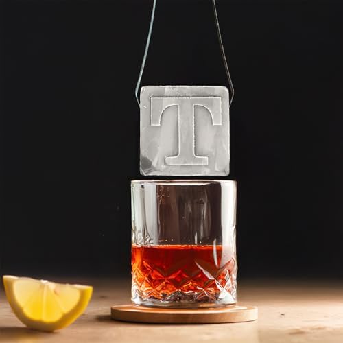 Monogrammed Ice Cubes Mold with Lid, 2 inch Whiskey Ice Cube Tray, Personalized Initials Silicone Cocktail Ice Cube Mold, Wedding Monogram, Thank You Gift, Gifts for Dad (Letter T)