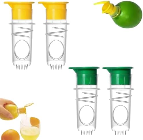 Screw-Top Lemon Squeezer, Manual Juicer with Filter Lime Juicer BPA-Free Extractor Citrus Press with Lid Squeeze Lime for Cocktails Drinks (2Color 4pcs)