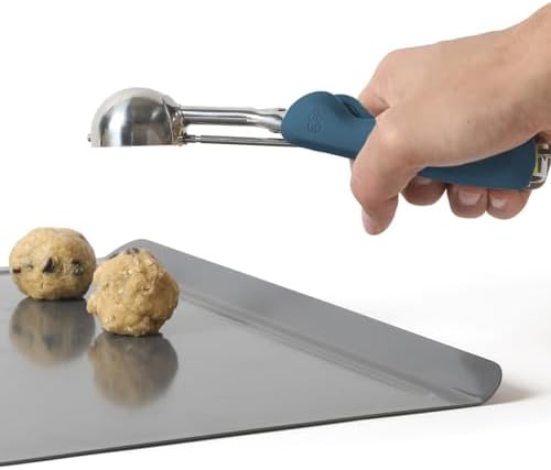 Calphalon Cookie Scoop, Stainless Steel Trigger Scoop for Cookie Dough, Ice Cream & Batter, Portion Control Kitchen Scoop with Release Mechanism, Navy