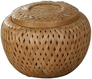 Handmade Weaving Garlic Keeper for Counter, Vintage Bamboo Garlic Storage Container, Ventilated Freshness Garlic Bowl(Medium)
