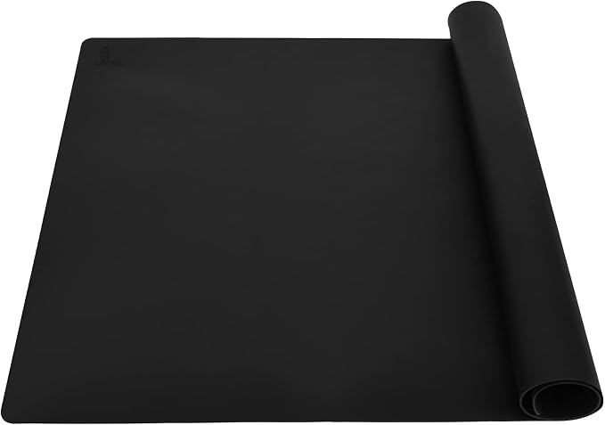 Thick Silicone Counter Mat Large 23.4"by15.6", Heat Resistant Mat | Kitchen Table/Countertop Protector/Non Stick Pastry Baking Placemats, Silicone Pad for Crafts Kids, Super Kitchen Black