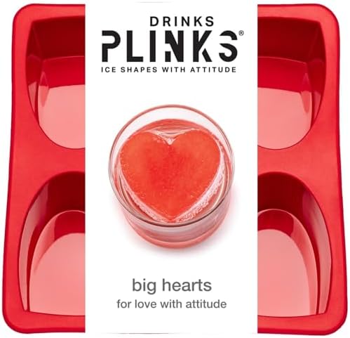 DRINKSPLINKS Red Heart Shaped Ice Cube Tray. Large Heart Ice Mold.