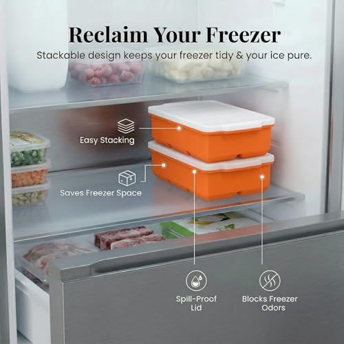 KitchFort® Large Silicone Ice Cube Tray (2-Pack) - 2" Big Ice Mold with Lid