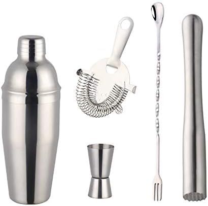 Buyerstar Bar Set 5-Piece Mixology Bartender Kit - Cocktail Shaker Set Bar Tool Set for Home and Professional Bartending - Martini Shaker and Drink Mixing Bar Tools - Cocktail Kit(Silver)