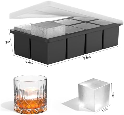 Bangp Silicone Ice Cube Trays with Metal Reinforced Frame(3 Pack),Large Ice Cube Tray with Lid,Easy Release Whiskey Ice Cubes Mold,Ice Trays for Freezer,Stackable Ice Cube Tray(Black)
