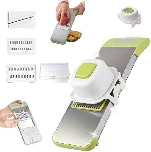 Multifunctional Vegetable Slicer, 6 in 1 Slicer Veggie Shredder with Safe Hand Guard, Multi Blade Adjustable Garlic Slicer, Easy-Clean & Compact Storage, Portable Kitchen Gadget (3 Blades)