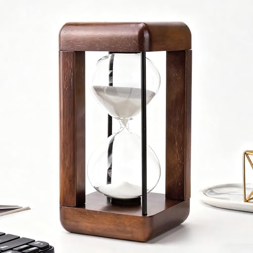 Hourglass Timer 60 Minute,Large Premium Walnut Sand Timer,Decor for Home, Desk,Office, Wedding Decor (White)