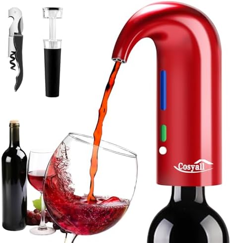 Electric Wine Aerator - One-Touch Automatic Decanter and Dispenser, Red & White Wine Pourer, Unique Gift for Wine Lovers (Red)