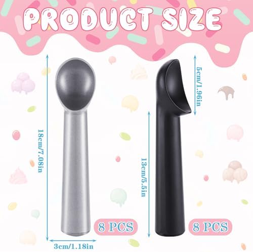 Gejoy 16 Pcs Ice Cream Scoop Set, Ice Cream Scoops 7 Inch, Black and Silver