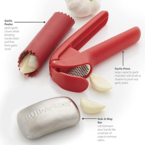 Farberware Healthy Eating Garlic Set with Garlic Press, Garlic Peeler, Rub-a-Way Bar