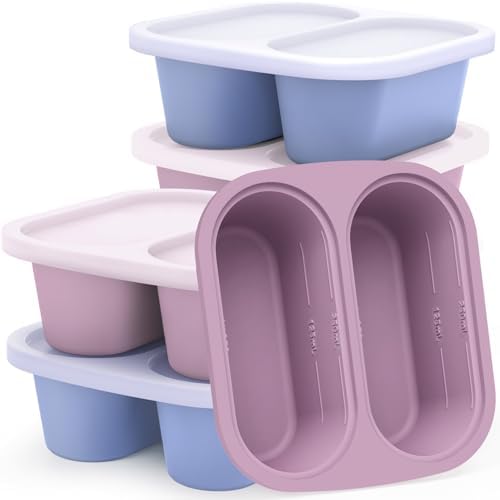 Mossime 1 Cup Silicone Soup Freezer Molds with Lids, Blue/Purple, 6-Pack