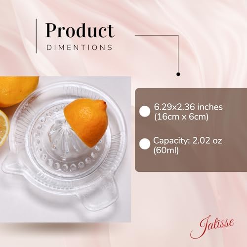 Glass Lemon Juicer, Orange, Grapefuit Manual Squeezer, Small Citrus Juicer, Extractor Manual Hand with Handle and Pour Spout, BPA Free and Lead-Free Heavyweight Crystal Clear Glass 2.02oz (Clear)