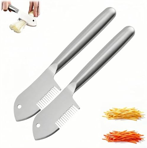 2 in 1 Julienne Peeler, Vegetable Peeler Stainless Steel, Precision Julienne Blade, Multi-Functional Vegetable Julienne Slicer Quick & Easy Kitchen Shredder Tool for Fruit, Potatoes, Carrot (2PCS)