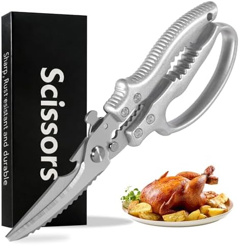Poultry Shears, Heavy Duty Kitchen Shears With Anti-Slip Handle & Safety Lock, Poultry Scissors for Food, Meat, Turkey, Chicken, Fish & Vegetables