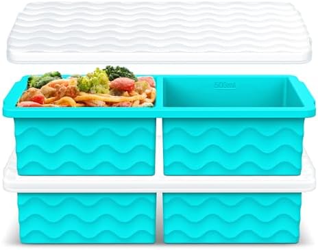 Aopigavi Silicone Freezer Tray with Lid – 2-Cup Soup Freezer Container Molds, Large Ice Cube Trays for Freezing Soup, Sauce & Broth, Meal Prep & Food Storage – Oven & Dishwasher Safe, 2-Pack