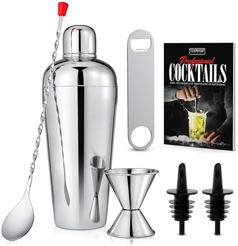 NutriChef 7 Pcs. Bartender Set, Multi-Piece Cocktail Shaker Set Mixer with Essential Bar Accessory Tools with Cocktail Shaker, Bar Spoon, and Jigger | Bartender Martini Mixology Barware