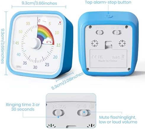 Yunbaoit Rainbow Visual Timer for Kids, 60-min Countdown Timer, Blue