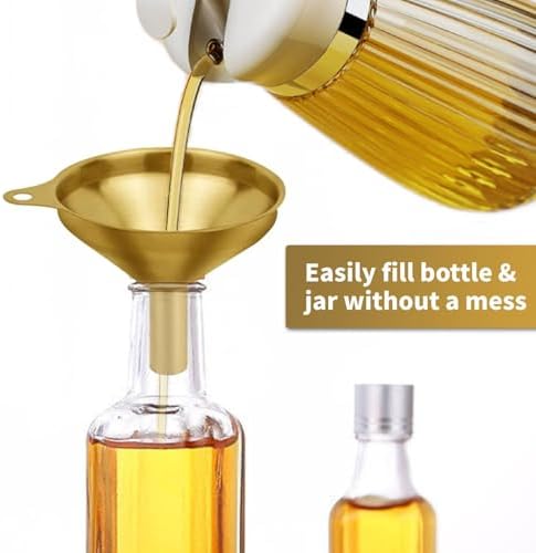 Stainless Steel Funnel, 3 Pack Gold Metal Kitchen Funnel Set, Food Grade Kitchen Gadgets Accessories, Mini Funnels for Filling Bottles, Liquid Transfer, Cooking, Car Oil, Lab Use
