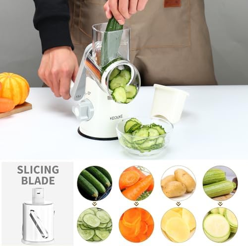 Cambom Rotary Cheese Grater Hand Crank Cheese Shredder, White
