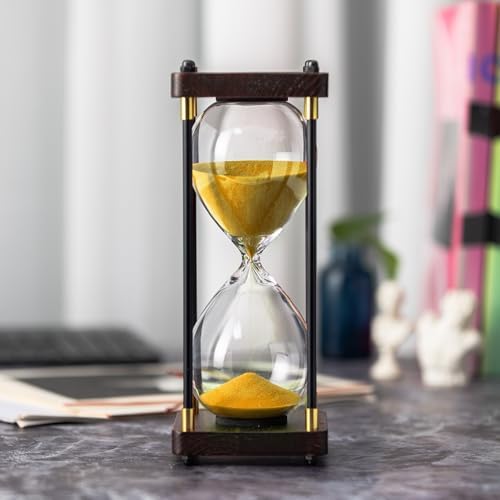 Hourglass Timer 60 Minute, Metal Wooden Sand Timer, Golden