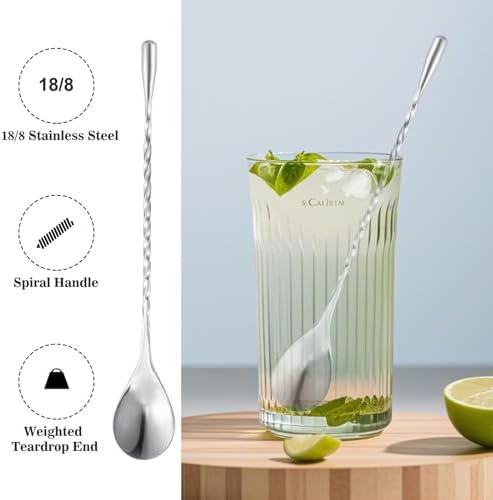 BARsics 24oz Stainless Steel Bar Cocktail Shaker, 1oz/2oz Jigger and 8" Mixing Spoon