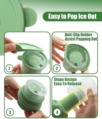 Ice Molds for Owala 24-40oz, Set of 3, Food-Grade Soft Silicone, No White Residue, Easy to Release, Straw Placement Compatible with Owala FreeSip, Keeps Drinks Cold Longer (Green)