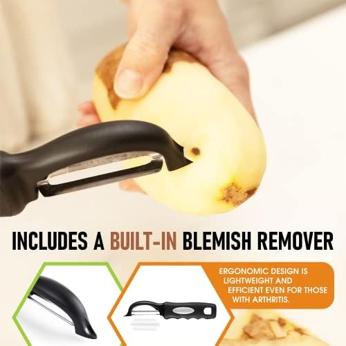 Spring Chef Premium Swivel Vegetable Peeler & Stainless Steel Can Opener with Soft Grip Handles - 2 Product Bundle - Black