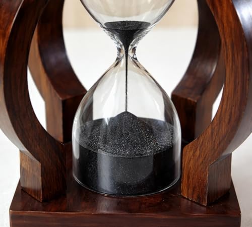 Wooden Hourglass Sand Timer, Brass Chessboard Top