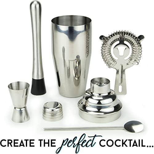 Home Bartender Kit, 16-piece Bar Set - Cocktail Mixing Tools and Martini Drink Shaker Set - Stainless-Steel Barware + Bar Cart Accessories – 24 oz. Shaker, Jigger, Corkscrew, Muddler Strainer + More