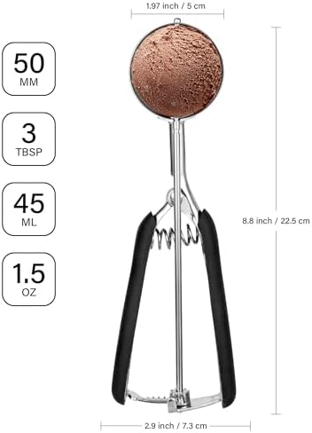 Large Cookie Scoop 3 Tbsp, Professional Stainless Steel Ice Cream Scoop 50mm, Cupcake Scoop Muffin Scoop for Baking, Good Soft Grips, Quick Trigger Release, 45ml (3 Tablespoon)