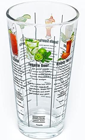 14 oz Recipe Glass Cocktail Shaker With Strainer Top - Includes 6 Cocktail Drink Recipes (Tequila Theme)
