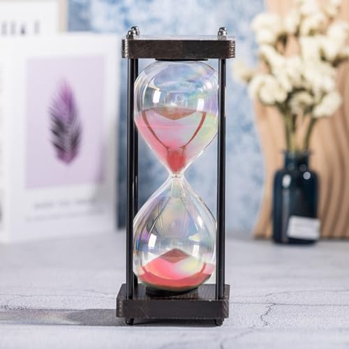 Rainbow Hourglass Timer 60 Minute, Wooden Sand Timer, Red